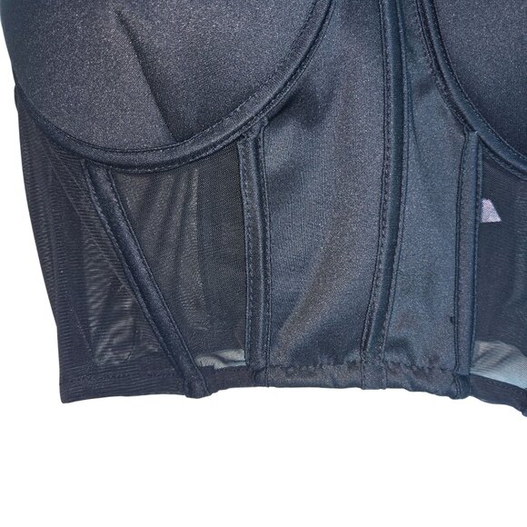 Black Chain-Strap Bustier Top With Mesh & Gold Zipper Accent - Picture 4 of 8